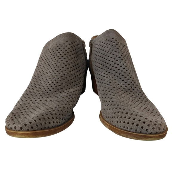 Lucky Brand Baylah Gray Suede Perforated Booties Side Zipper Low Block Heel - Picture 4 of 11